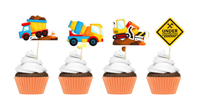 under construction theme cupcake topper