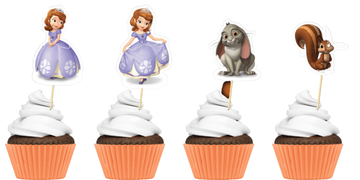  Sofia the first Theme Cup Cake Toppers