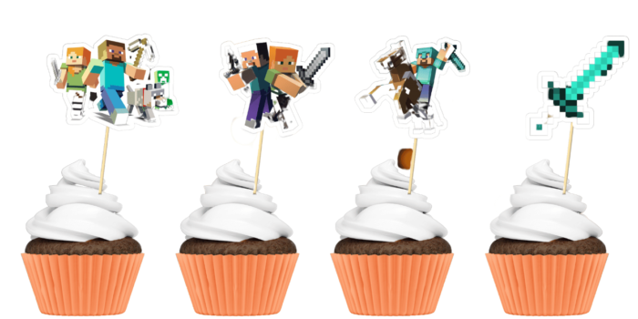 Minecraft theme cupcake topper
