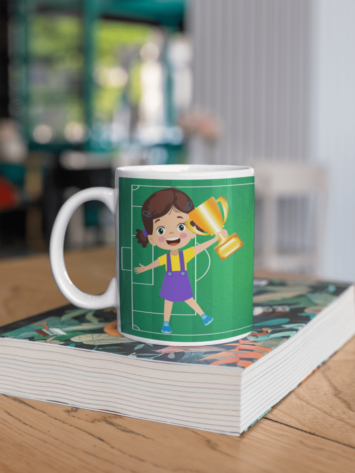Winner Girl with trophy printed coffee mug