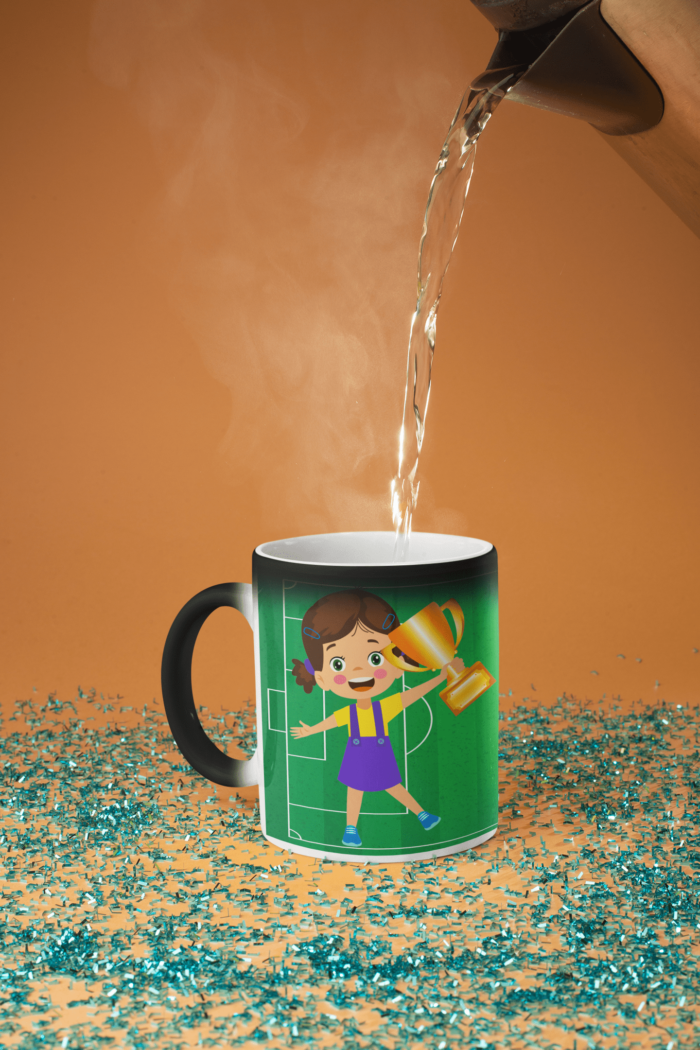 Winner Girl with trophy printed coffee mug