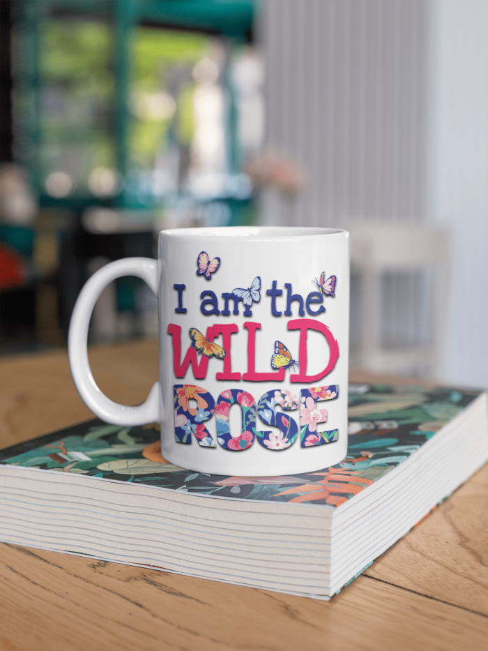wild rose and butterfly theme coffee mug