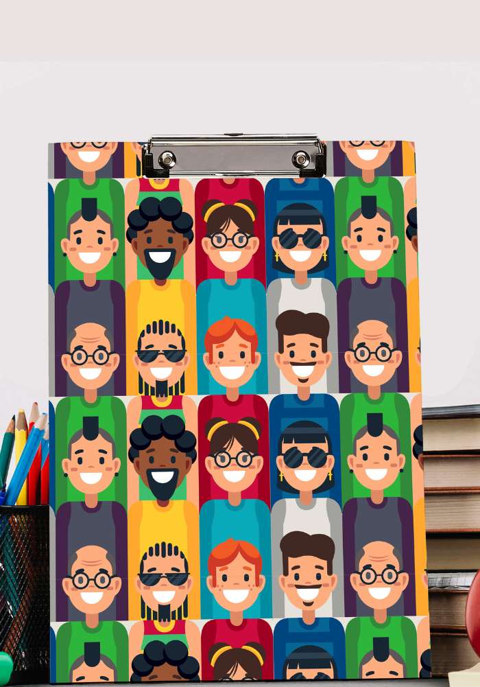 funky avatar faces clip board exam board for kids adults office school