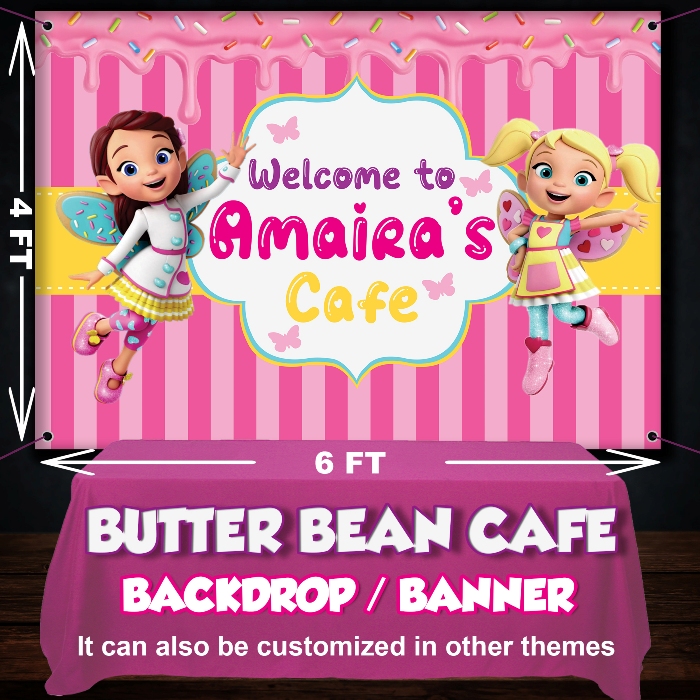 Butter beans Cafe theme Birthday Back drop Banner for Room Decor