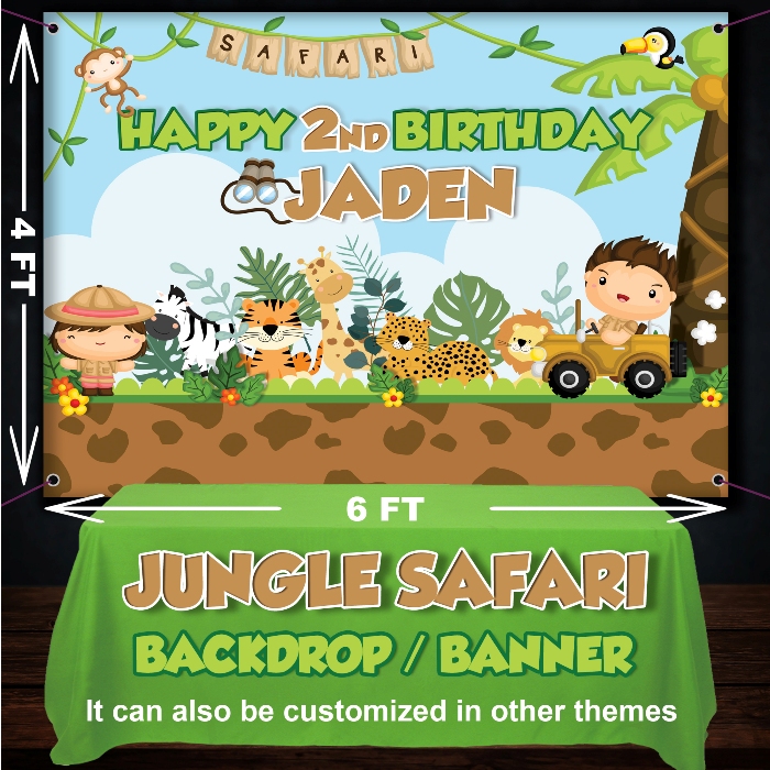 Jungle Safari Birthday Backdrop Banner For Wall