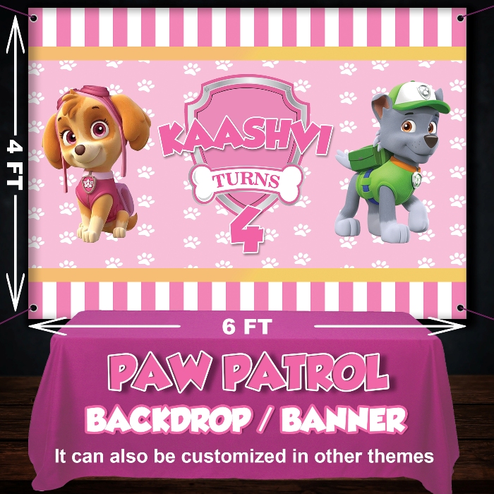 Paw Patrol Girls Theme Pink Birthday Party Back drop chase Paw Patrol Girls Theme Pink Birthday Party Back drop
