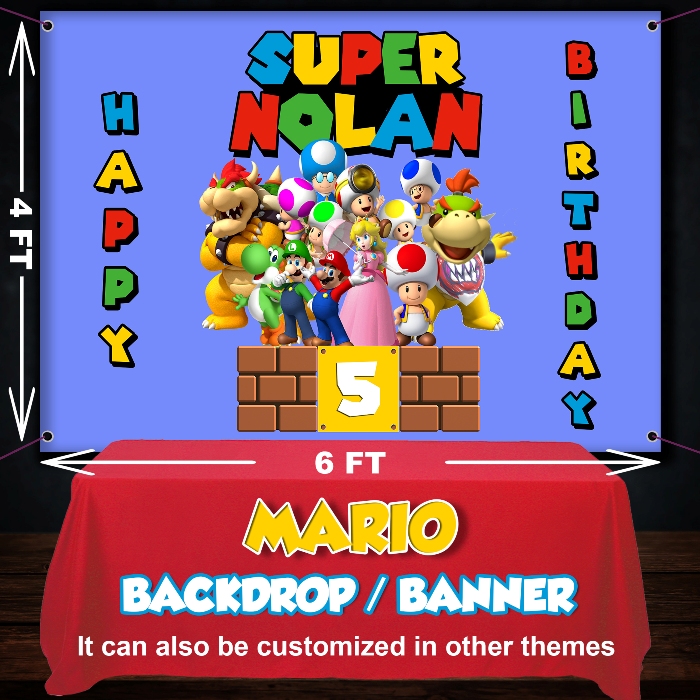 Super Mario Theme Birthday Wall Decor Back drop Banner e