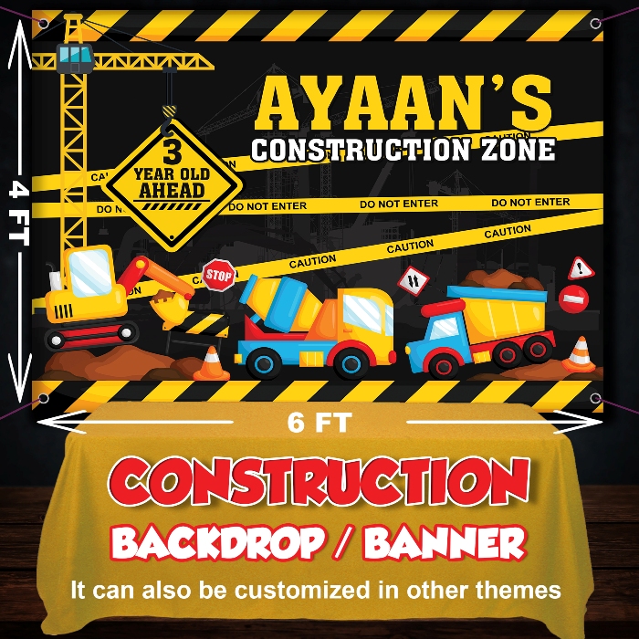 Under construction theme Birthday Back drop Banner for wall Decor f