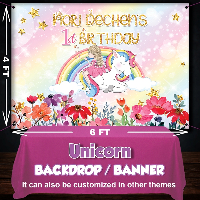 Unicorn Rainbow and Flower Design Back drop for Birthday Decor