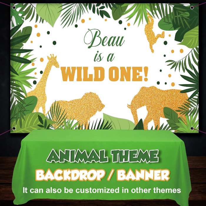Wild Jungle theme Golden Animals Back drop banner birthday