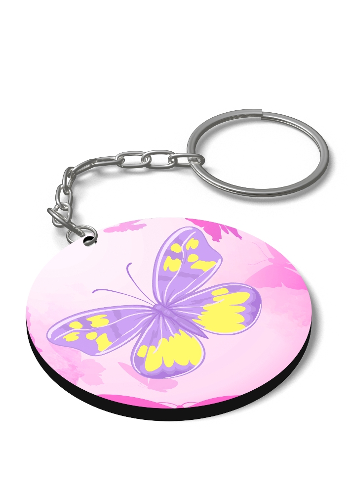 wooden key ring butterfly theme print
